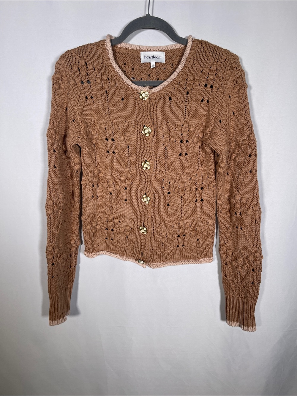 HEARTLOOM WOMENS COTTON KNIT EVIRA CARDIGAN SWEATER BROWN SMALL - Picture 2 of 6